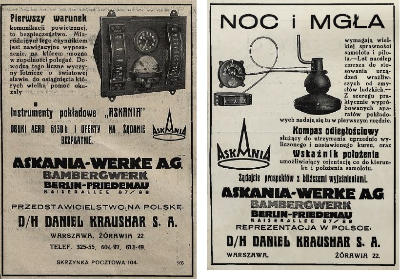 Reklama: firma Askania-Werke A.G. (instrumenty pokładowe, 1931-39 r.)